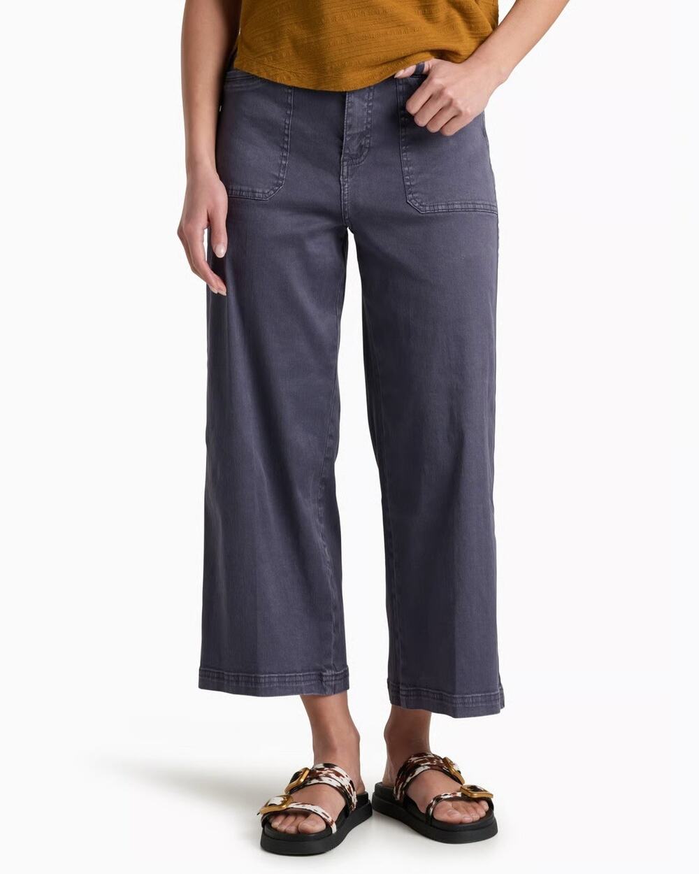 Kuhl Seaboard Wide Leg Crop Pants Mystic Gray Neutral Linen Blend Size 8 Relaxed